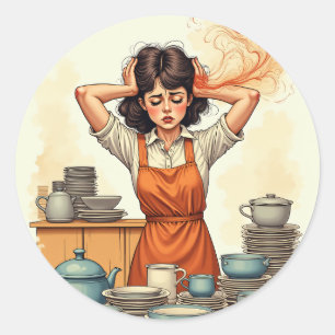 Dammit Mom Exhausted Mom Life Chaos Kitchen Humour Classic Round Sticker