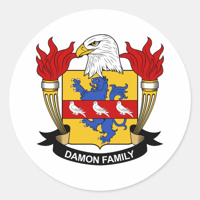 Damon Family Crest Classic Round Sticker (Front)