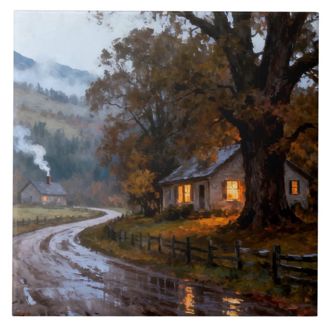 Damp Autumn Evening, Cozy House Tile (Front)