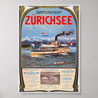 Dampfschiffahrt Zürichsee Vintage Poster 1900