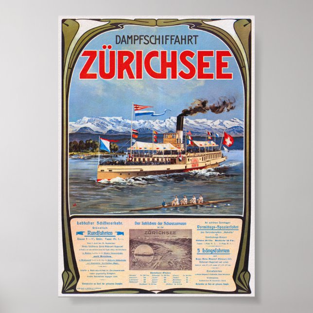 Dampfschiffahrt Zürichsee Vintage Poster 1900 (Front)