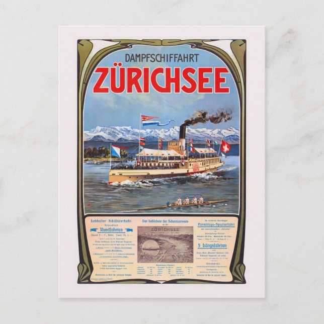 Dampfschiffahrt Zürichsee Vintage Poster 1900 Postcard (Front)