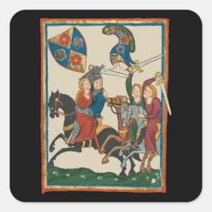 Damsel In Distress, 14th Century Medieval Art Square Sticker