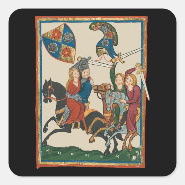 Damsel In Distress, 14th Century Medieval Art Square Sticker (Front)