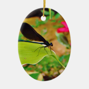 Damselfly and Rose Ceramic Ornament