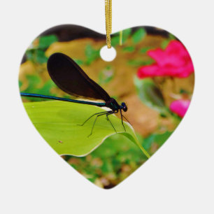 Damselfly and Rose Ceramic Ornament