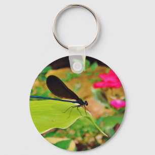Damselfly and Rose Keychain
