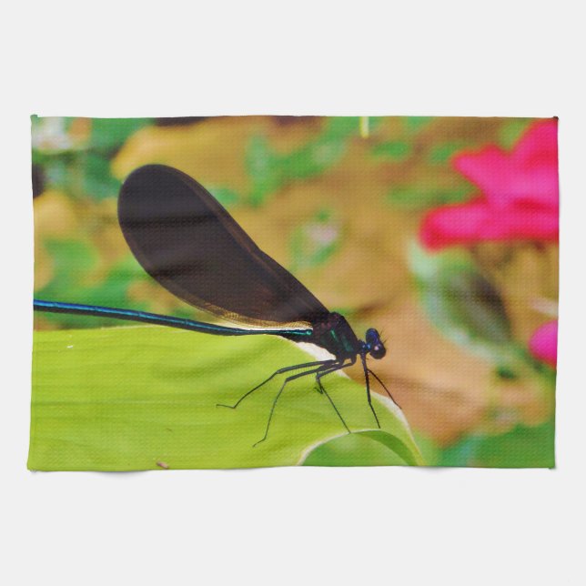 Damselfly and Rose Kitchen Towel (Horizontal)