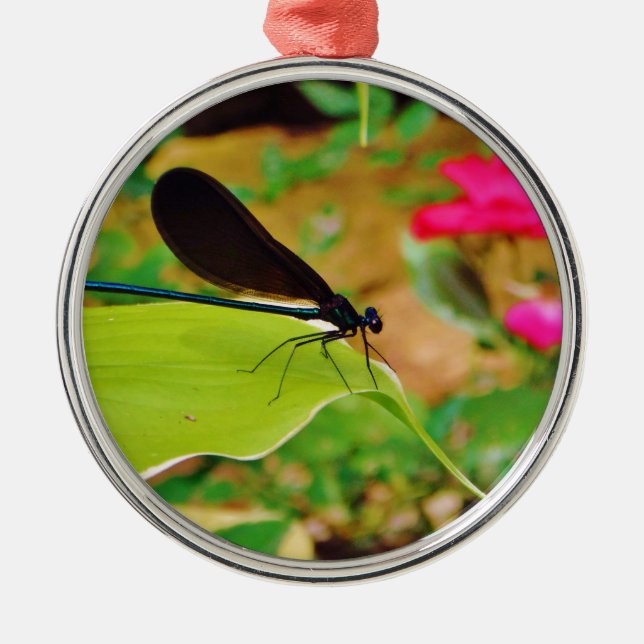 Damselfly and Rose Metal Ornament (Front)