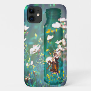 Damselfly woman in a bottle in a field of gilia iPhone 11 case