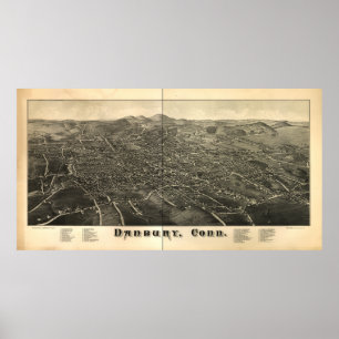 Danbury Connecticut 1884 Panoramic Map Poster
