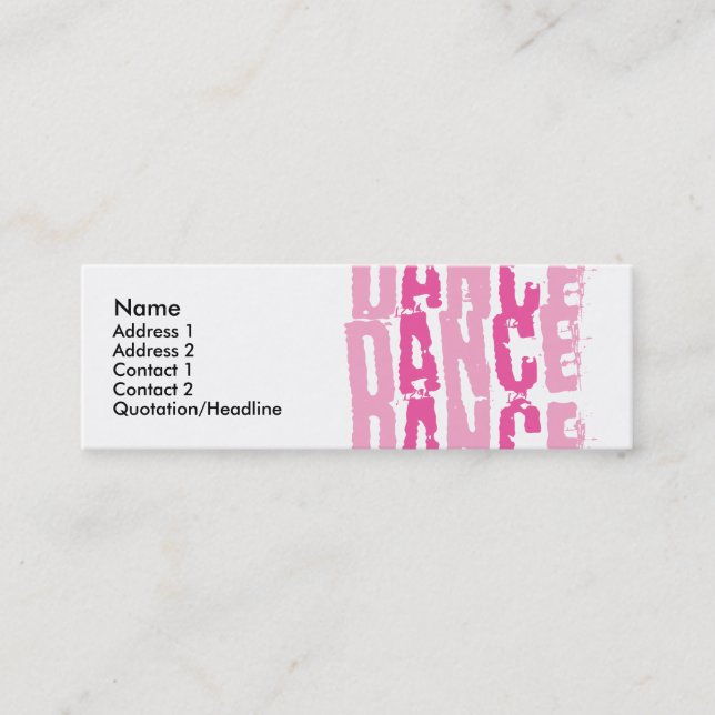 Dance3, Name, Address 1, Address 2, Contact 1, ... Mini Business Card (Front)