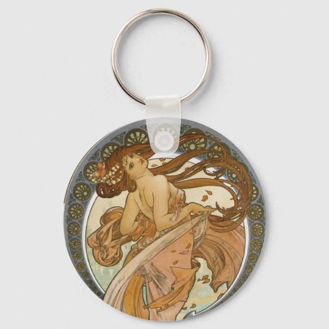 Dance (1898), Alphonse Mucha Fine Art Nouveau Keychain (Front)