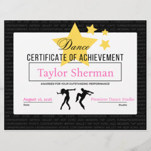Dance Achievement Certificate Recital Award Stars Letterhead