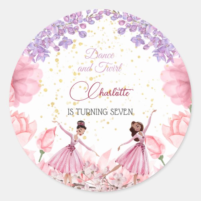 Dance and twirl ballerina birthday classic round sticker (Front)