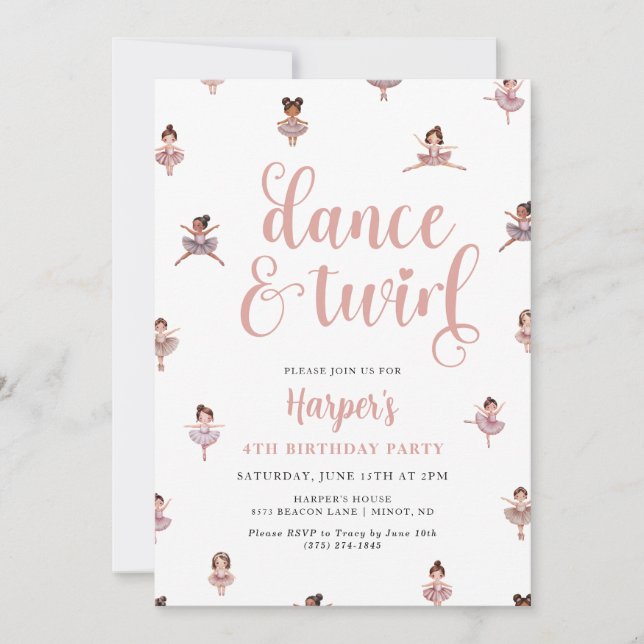 Dance And Twirl Ballerina Birthday Invitation (Front)