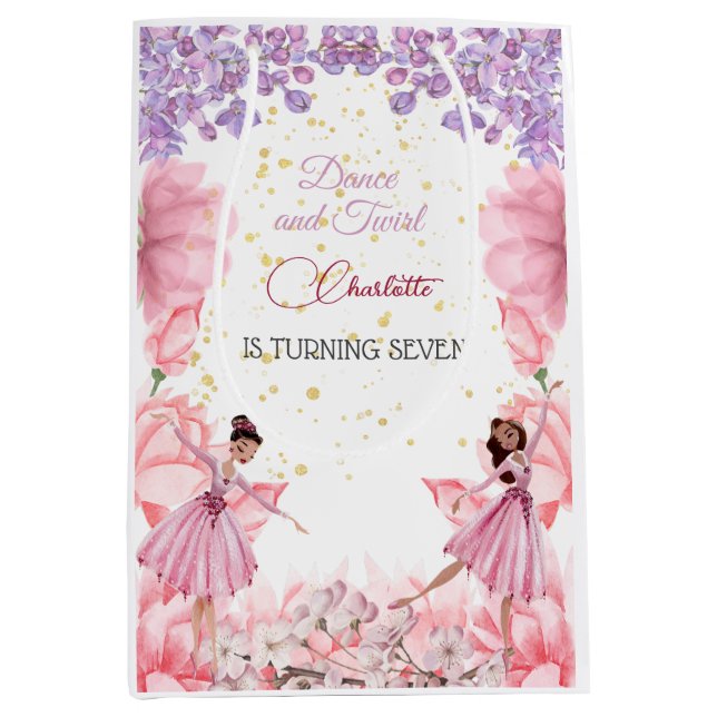 Dance and twirl ballerina birthday medium gift bag (Front)