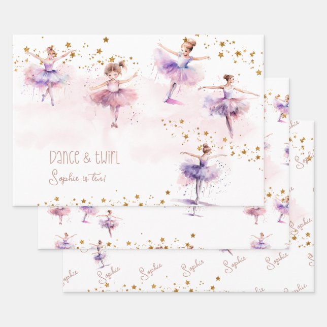 Dance and twirl ballerina birthday wrapping paper sheet (Set)