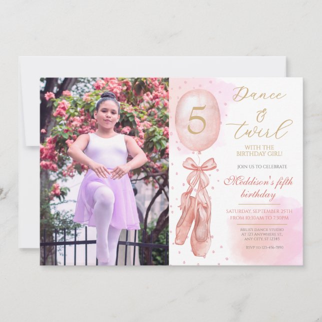 Dance and Twirl Pink girl Custom Photo Birthday Invitation (Front)