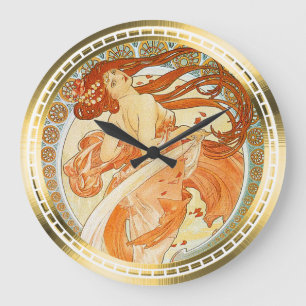 Dance - Art Nouveau Design- by Mucha Large Clock