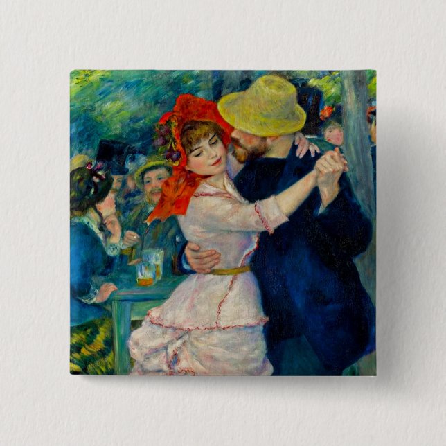 Dance at Bougival Pierre Renoir 2 Inch Square Button (Front)
