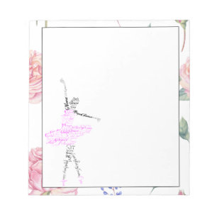 Dance Ballerina Rose Watercolor Border Notepad