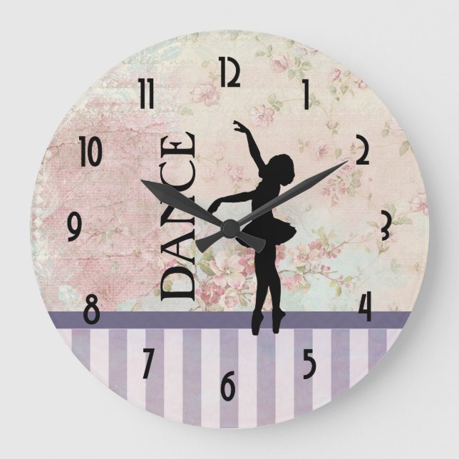 Dance - Ballerina Silhouette on Vintage Background Large Clock (Front)