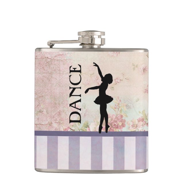 Dance - Ballerina Silhouette Vintage Background Hip Flask (Front)