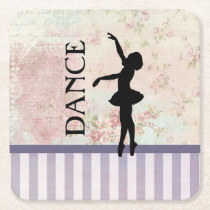 Dance - Ballerina Silhouette Vintage Background Square Paper Coaster