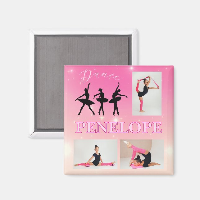 Dance Ballet Pink Gradient 3 Photo Personalized Magnet (Front/Back)