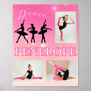 Dance Ballet Pink Gradient 3 Photo Personalized Poster