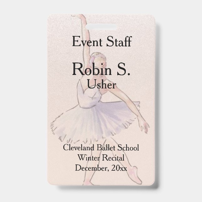 Dance Ballet Recital  Event  Badge (Front)