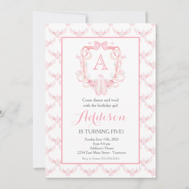 Dance birthday, ballerina, birthday invitation (Front)