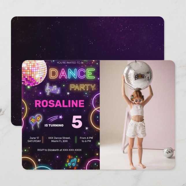 Dance Birthday Photo Invitation (Front/Back)