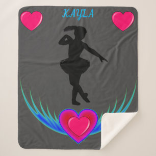 Dance blanket with ballerina and pink hearts.
