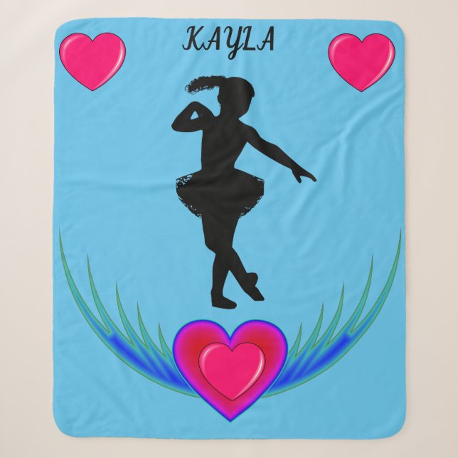 Dance blanket with ballerina and pink hearts, (Front)