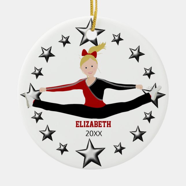 Dance, Cheer Blonde Red And Black Ceramic Ornament (Front)