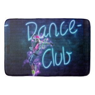 Dance Club Neon Graffiti Wall With Dancer Bath Mat