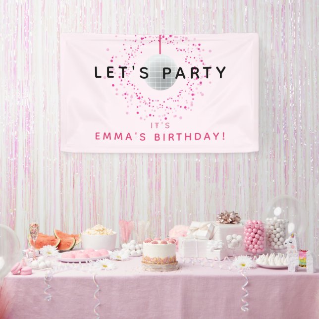 Dance Disco Ball Party Custom Pink Black Party Banner (Party)