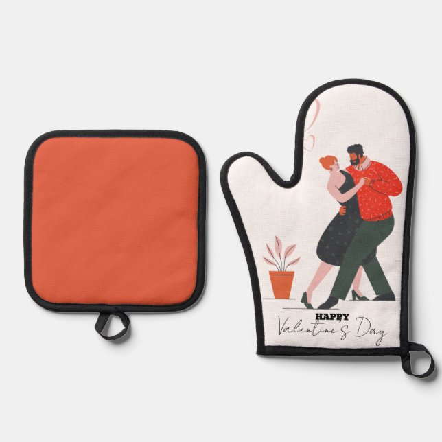 Dance Figure Valentine's Day  Oven Mitt & Pot Holder Set (Front)