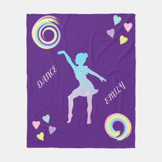 Dance fleece blanket with hearts & swirls. (Front)