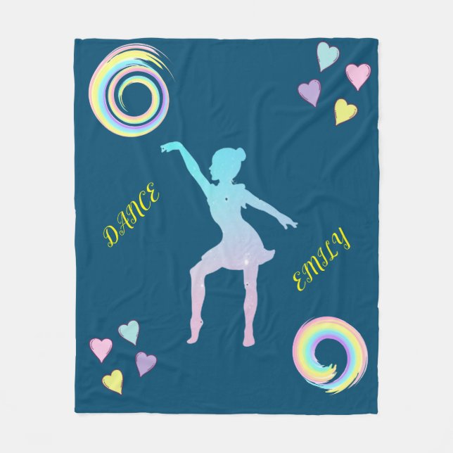 Dance fleece blanket with hearts & swirls. (Front)