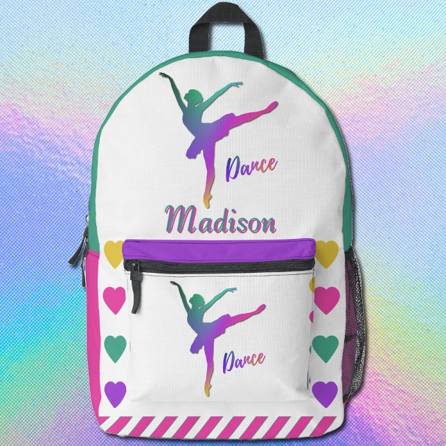 Dance Girl Ombre Heart Love Dancing Colour Blockin Printed Backpack (Dance Girl Ombre Heart Love Dancing Color Blocking Printed Backpack Personalized)