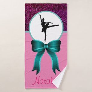 Dance Glitter and Bow Girls Personalized Bath Towel