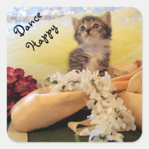 Dance Happy - Kate the Ballerina Kitten / cat Square Sticker