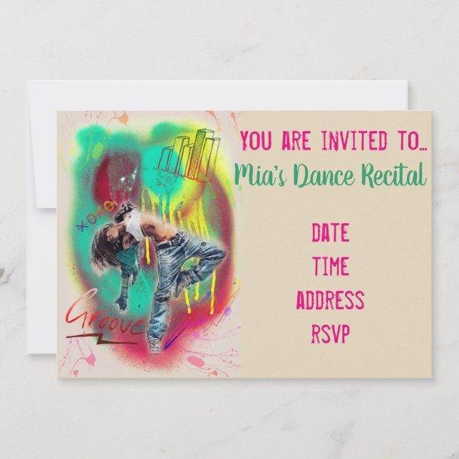 Dance hip hop modern dance recital invitation (Front)