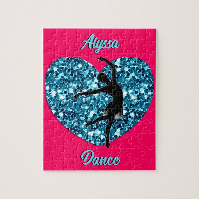 Dance Hot Pink and Turquoise w/ Personalized Name Jigsaw Puzzle (Vertical)