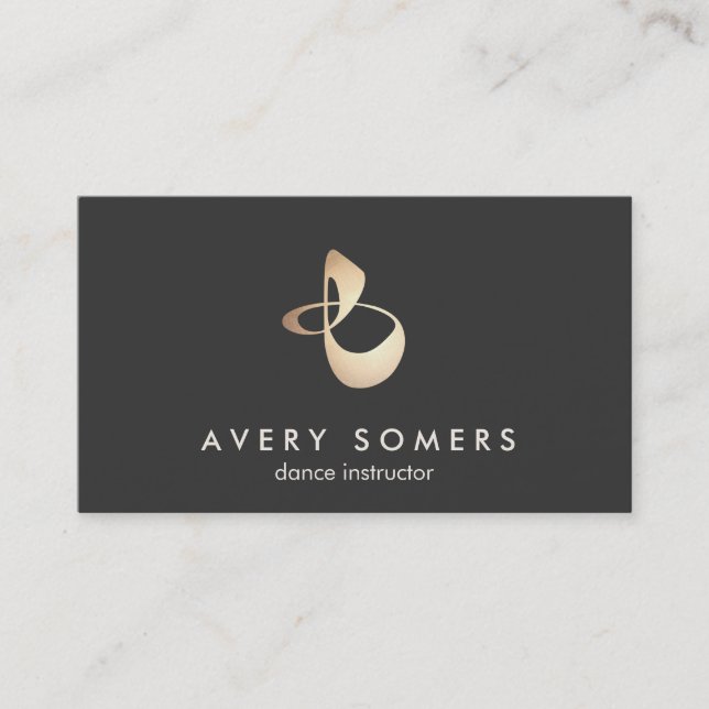 Dance Instructor Gold Movement Logo Black Business Card (Front)