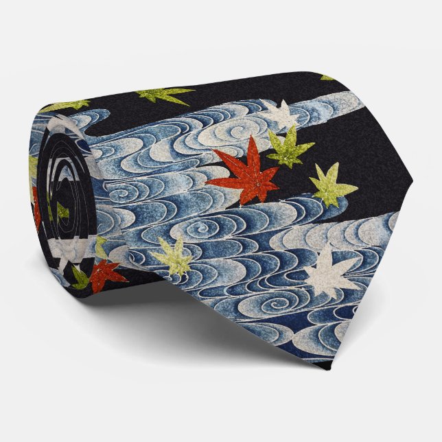 DANCE KIMONO,RUNNING WATER,FALLING LEAVES Floral Tie (Rolled)