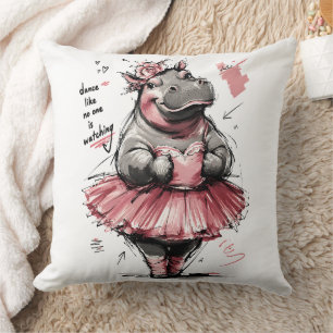 Dance Like No One is Watching Cute Ballet Hippo Throw Pillow